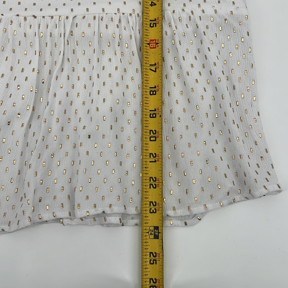 White V-neck Long Sleeve Blouse with Embossed Gold Print Women's size Small - Picture 5 of 7